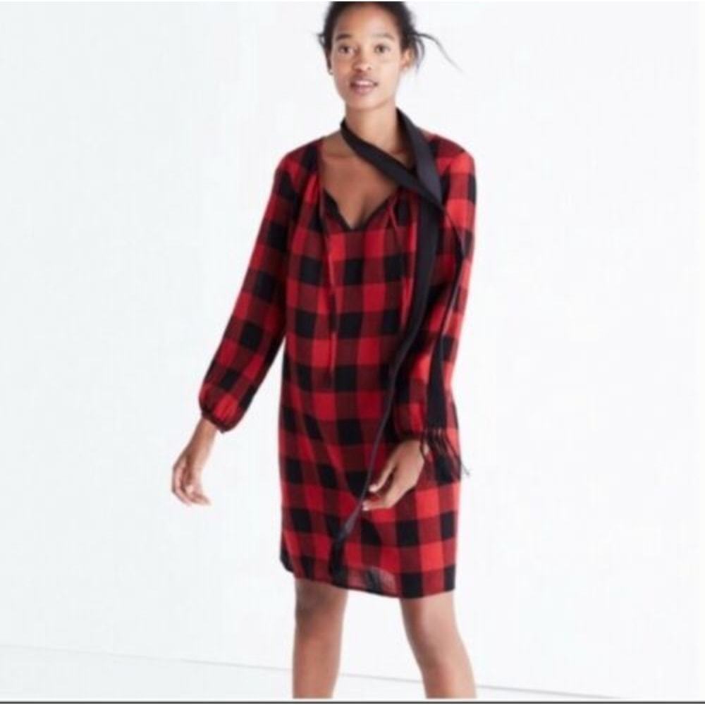Madewell Signal Buffalo Plaid Dress Medium Red blk